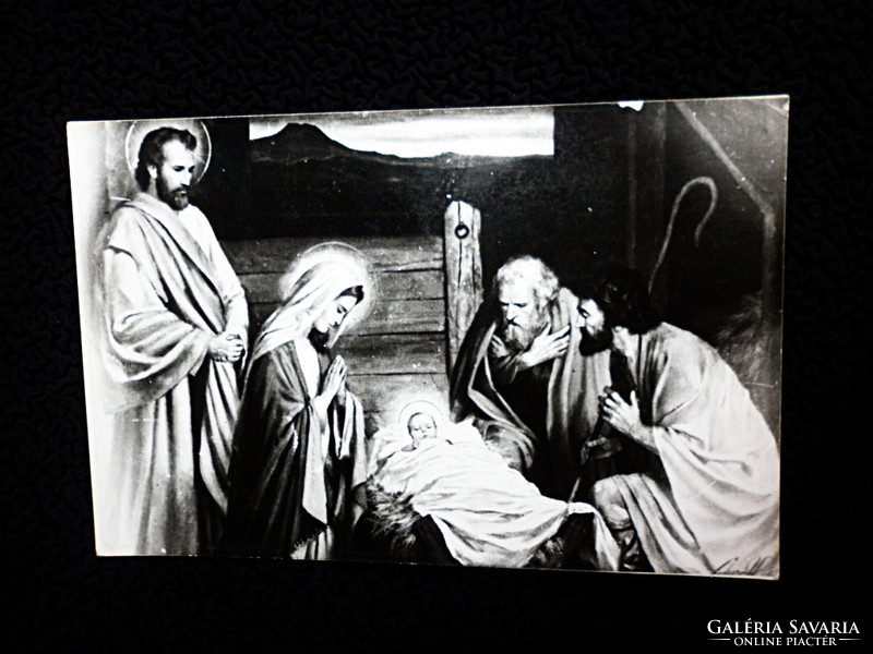Jézus a jászolban a három királyokkal, képeslap.