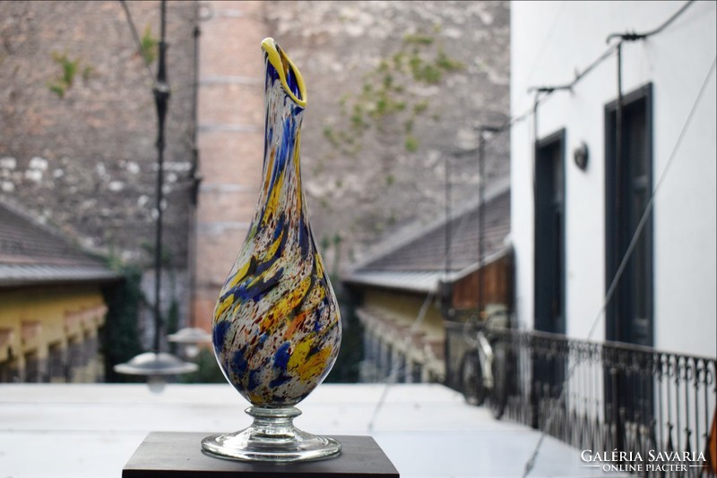 Nagyméretű fújt kézműves üveg színes retró váza