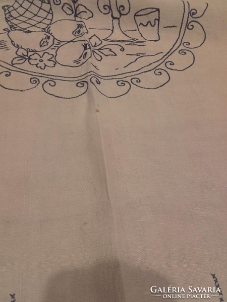 Antique large tablecloth, made with various embroidery techniques