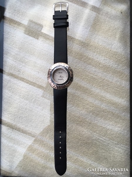 Silver watch (silpada) with black leather strap