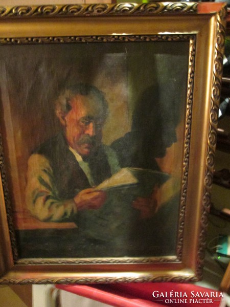 Old man reading - oil painting
