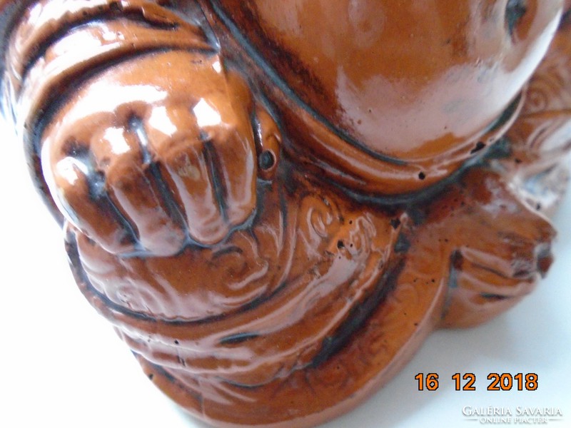 Sárkányos palásttal,meditáló Buddha,mázas vörös agyag (Yixing ?)-18,5x15x13,5 cm