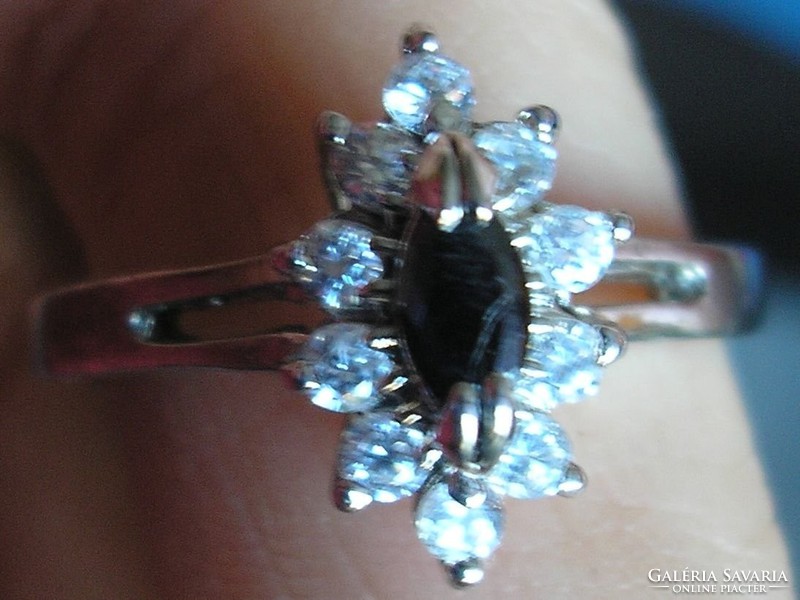 925 ezüst gyűrű 19,3 mm, használt, onix és CZ-vel