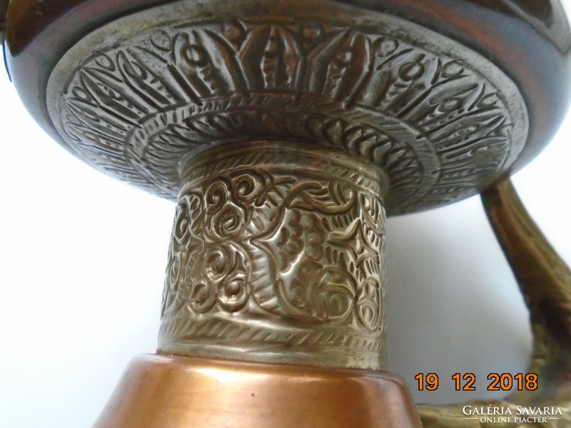 Tibetan Nepalese dragon red copper decorative spout with applied chiseled silver-plated copper decoration 24 cm