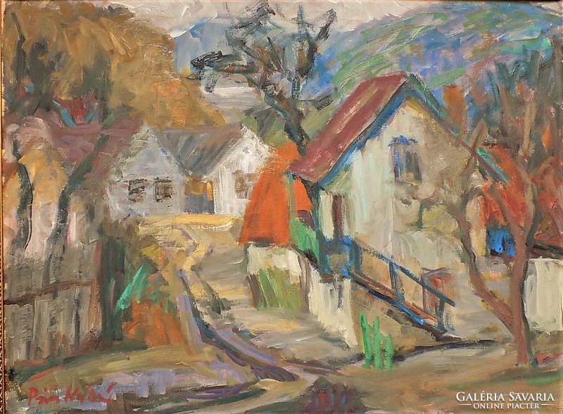 Piri Kálmán (1908-1983) Tájkép c. képcsarnokos olajfestménye 92x72cm cm EREDETI GARANCIÁVAL !!! 