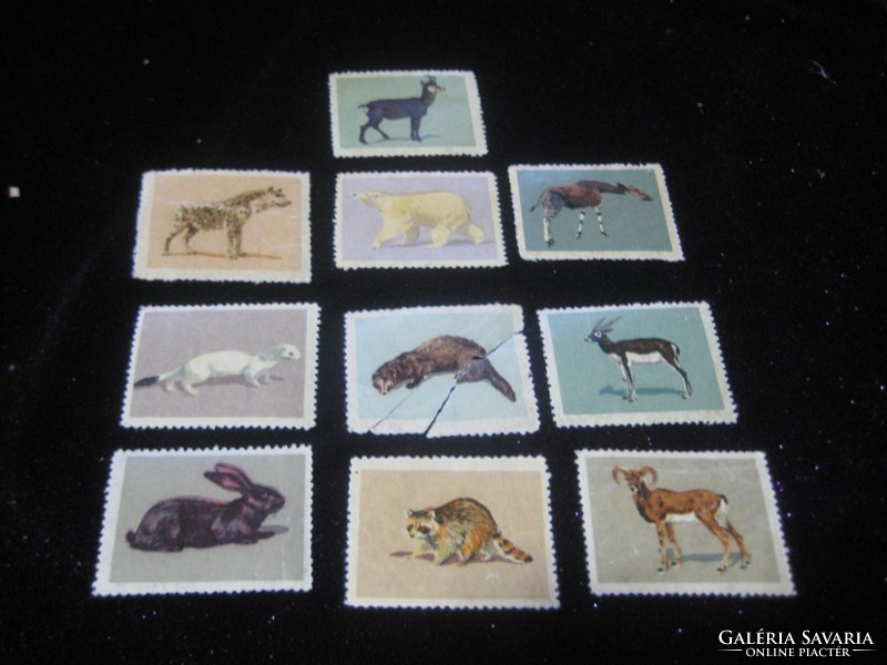 Old postcards, of animals, for children, ten pieces, 4.3 x 3.3 cm from the 50s