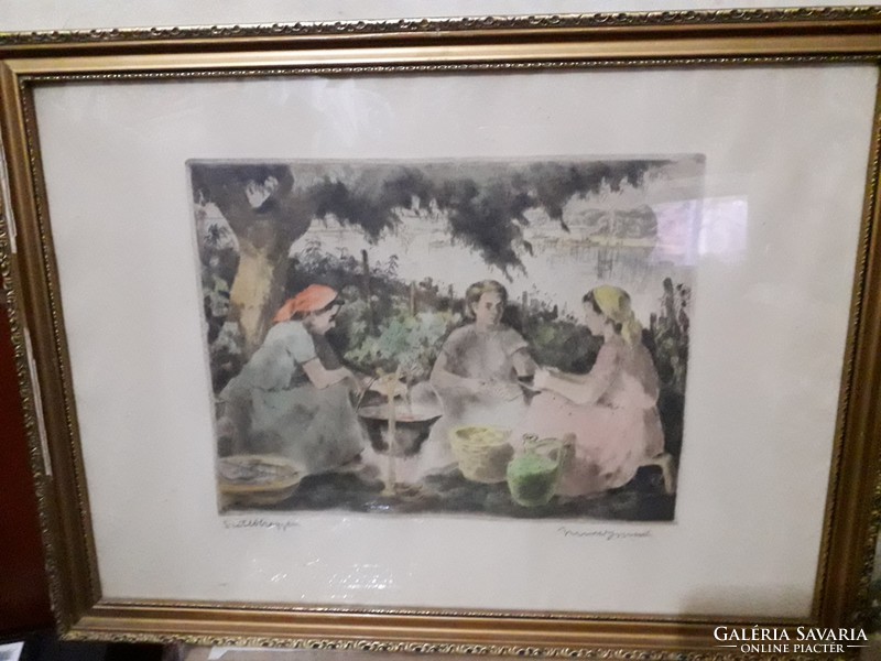 On Vzőlőhegy - colored etching in frame
