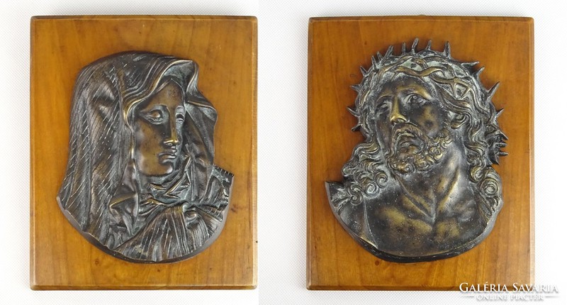0U337 Régi bronz Krisztus és Mária pár 20 cm