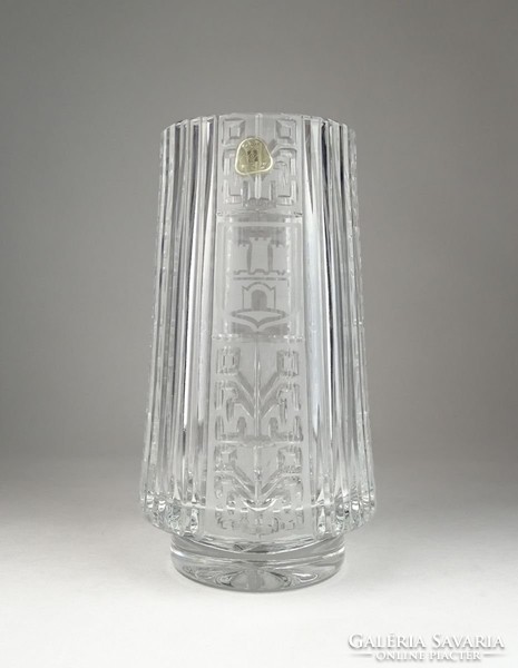 0U658 Vastag falú gyönyörű kristály váza 23 cm