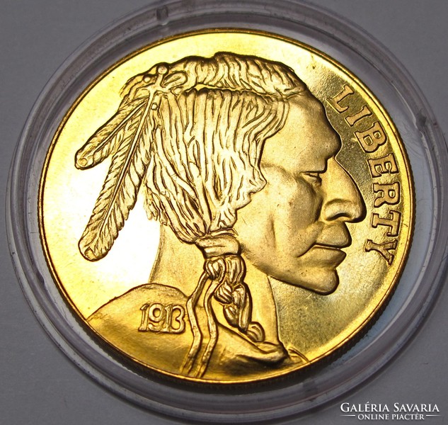 Buffalo 5 cent 1913 S,aranyozott,nagyméretű emlékérem.