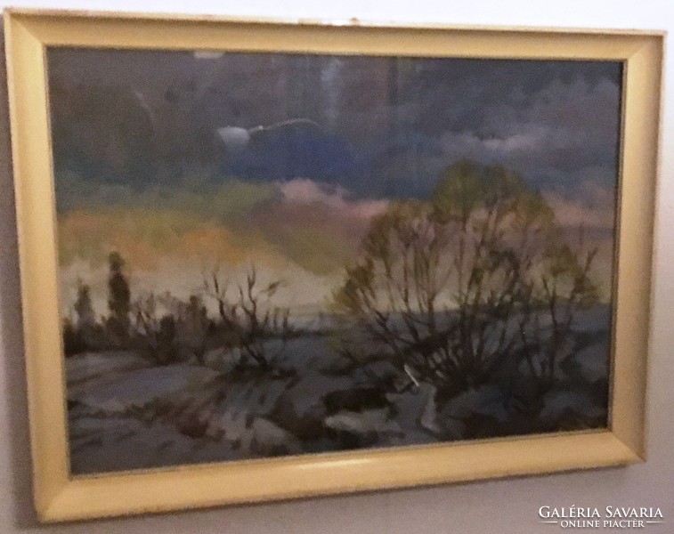 Pál Zentai's tapolca 1938-1987 winter oil painting, unopened in a wooden picture frame. 56 cm-76 cm