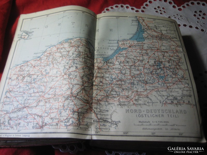 Német ország híres  zsebatlasza 1916 ból Lipcse , Karl Beadauer , 19 kihajtható térkép,