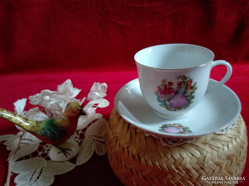 Csésze szett, barokk jelenetes, hibátlan, teának vagy kávénak