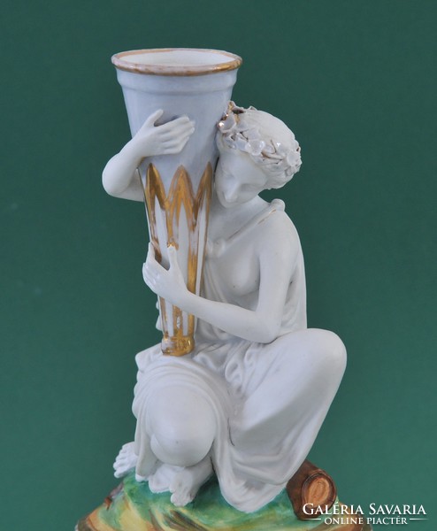 Antik porcelán váza, kézifestés, bisquit porcelánnal figurával, 19. század