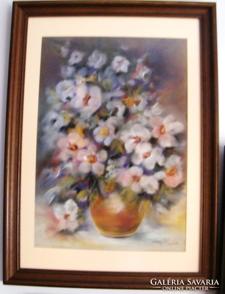 Vassy Erzsébet: Virágcsendélete, pasztell 64 x 46 cm kerettel