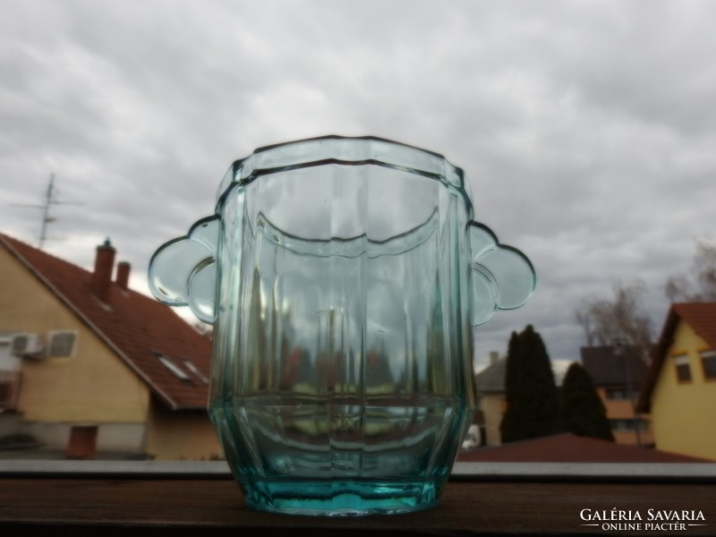 Antik halványkék üveg vödör - pezsgőhűtő vödör
