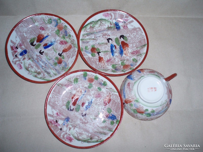 Antik kínai tojáshéj  porcelán teáscsésze tányérokkal