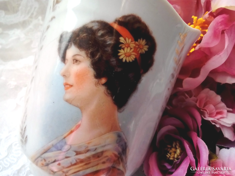 Antique female portrait commemorative mug