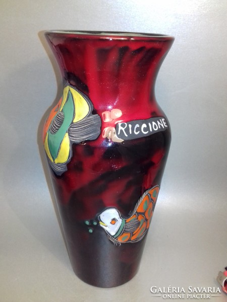 Luigi Santi Riccione vérvörös kerámia váza hal mintás fat lava