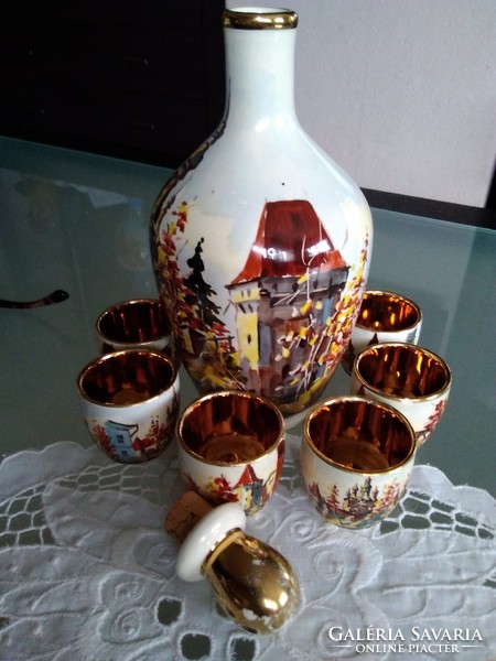 Old hand-painted, gilded ceramic brandy set inside!