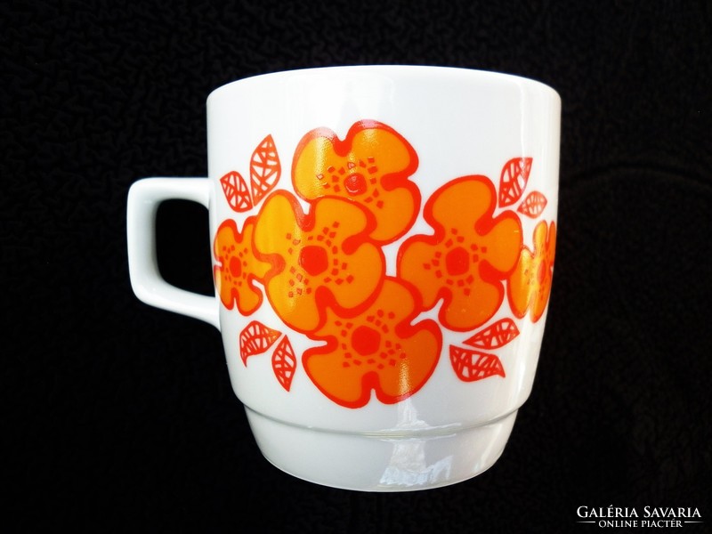 Zsolnay retró narancssárga virágos csésze, bögre 1.