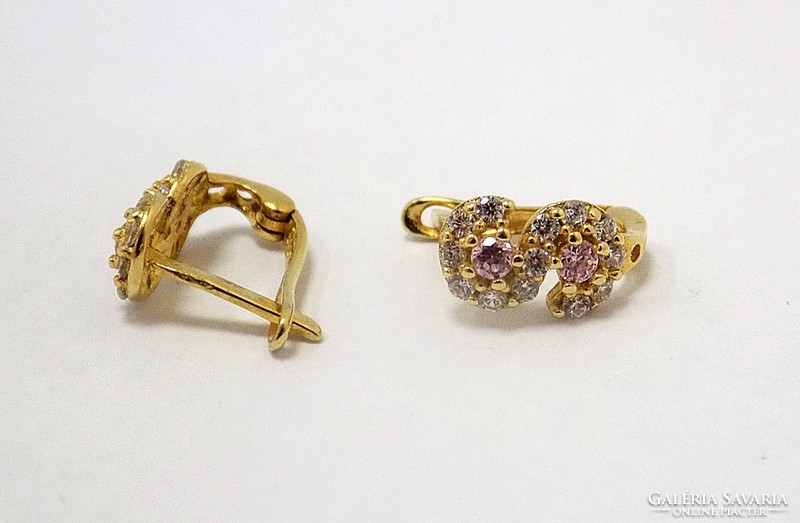 Pink stone gold earrings (zal-au60042)