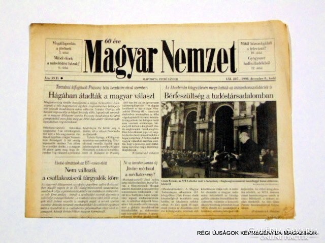 1998 december 8  /  Magyar Nemzet  /  Régi ÚJSÁGOK KÉPREGÉNYEK MAGAZINOK Szs.:  8622