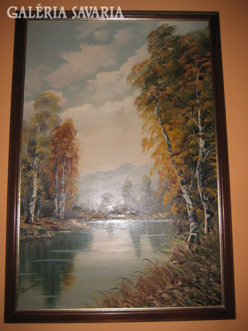 Fellner - Folyópart.Vászon festmény 60 x 90 cm.