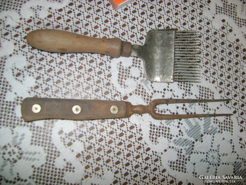 Old kitchen utensil with wooden handle - two pieces