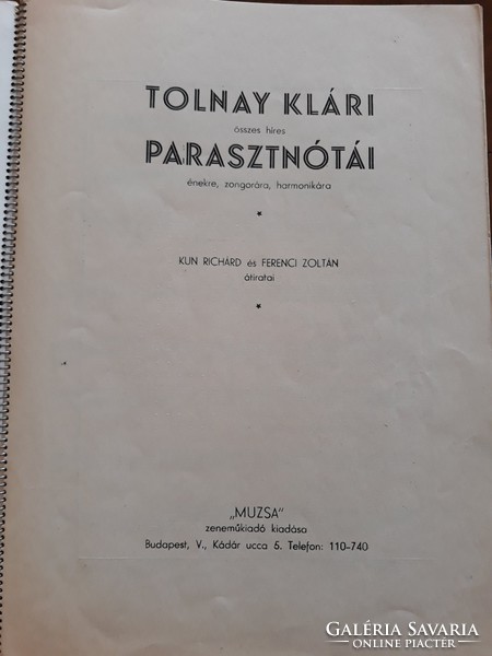Tolnay klàri parasztnótài 1942 kottákkal dalok