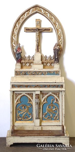 0U697 Antik imaszekrény oltár faragott szobrokkal