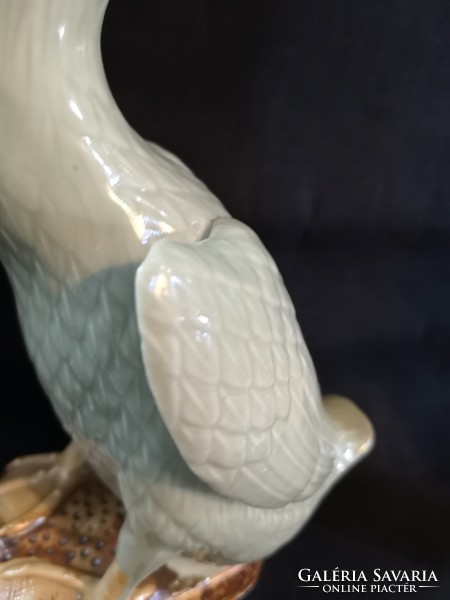 Kuriózum! Antik majolika nagy kacsa aprólékosan kidolgozott kézműves figura, hibátlan