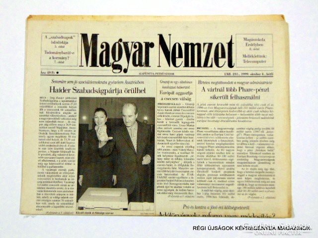 1999 október 4  /  Magyar Nemzet  /  Régi ÚJSÁGOK KÉPREGÉNYEK MAGAZINOK Szs.:  8628