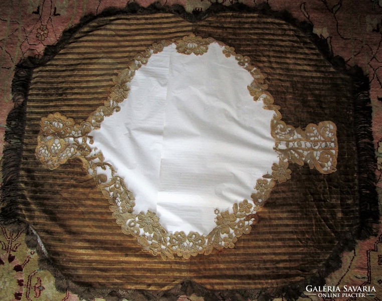 Original Bidermeier velvet tablecloth sash metal vertvspeke lace museum Hungarian needlework xix. Century