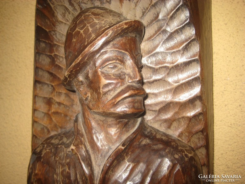 High quality wood carving: the peasant boy sowing wheat 20 x 92 cm Croatian J. Also with sign