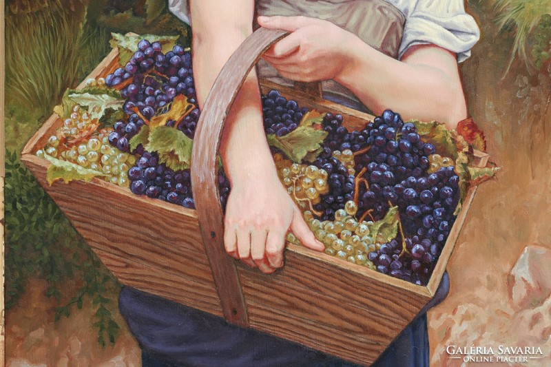 Girl with a basket of grapes