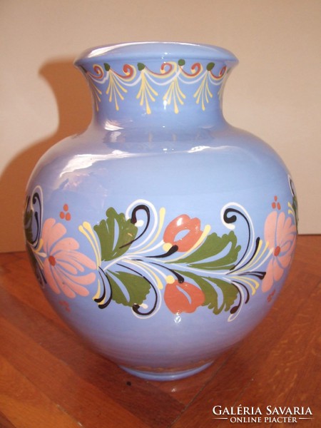 Glazed ceramic floor vase with marked folk pattern