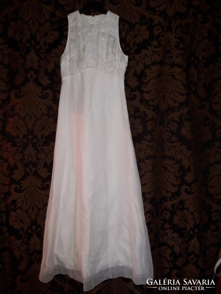 White vogue couture women's vintage maxi dress size 38 soc. Rhodiaceta tergal