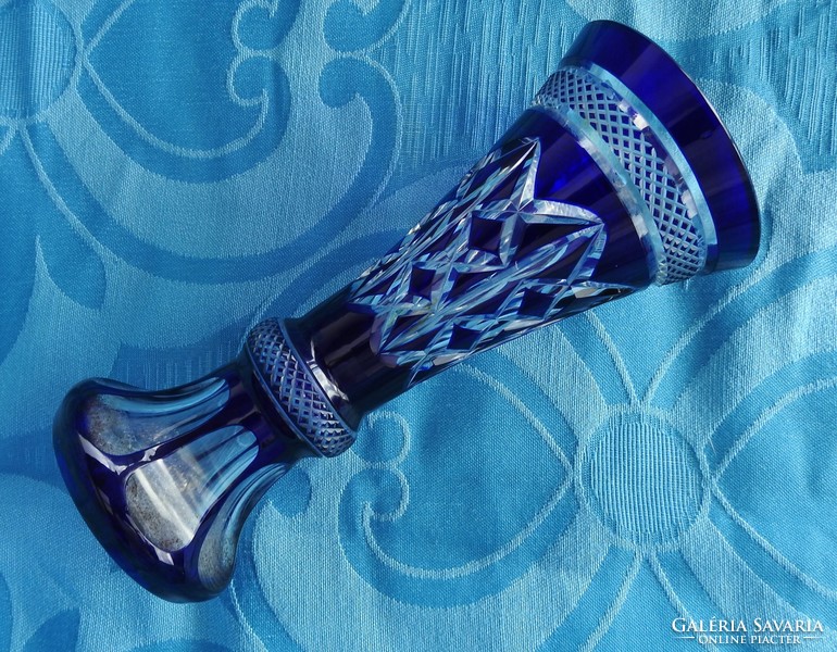 Hand polished deep blue bieder crystal vase - vase