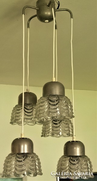Retró loft design t csillár 60-as évek 5 karos üveg búrával. MŰKÖDIK !! Tartalék búrákkal