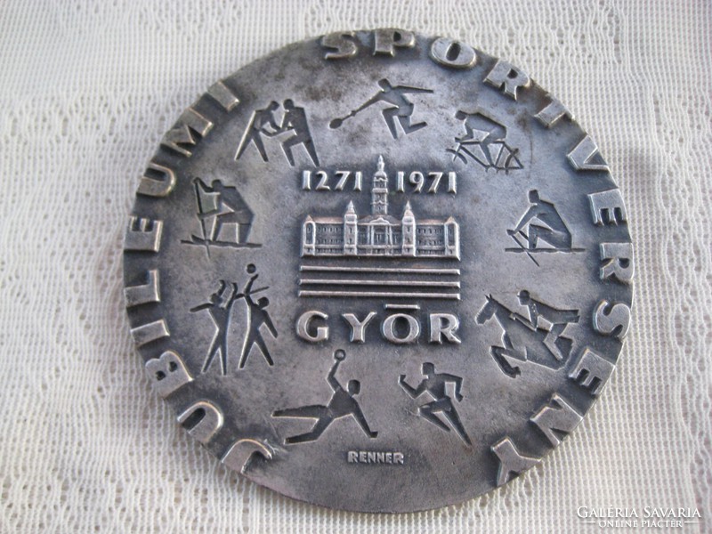 Győr Jubileumi Sportverseny   1271 -1971 .    15,5 x 05 cm  emlék plakett , Renner jelzéssel