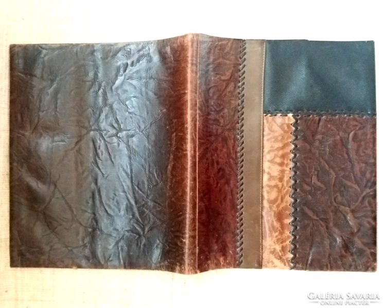  KÉZZEL KÉSZÍTETT SELYEM BÉLÉSES BŐR DOSSZIÉ KÖNYV BORÍTÓ