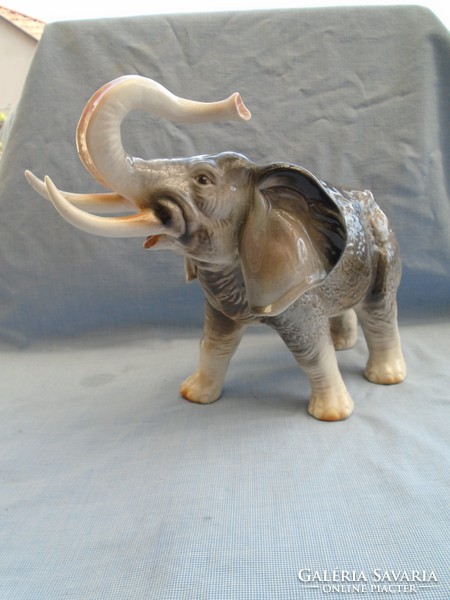 Old antique large elephant statue in porcelain display case