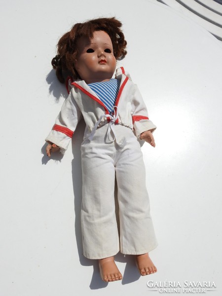 Marked doll in antique sailor outfit - damaged