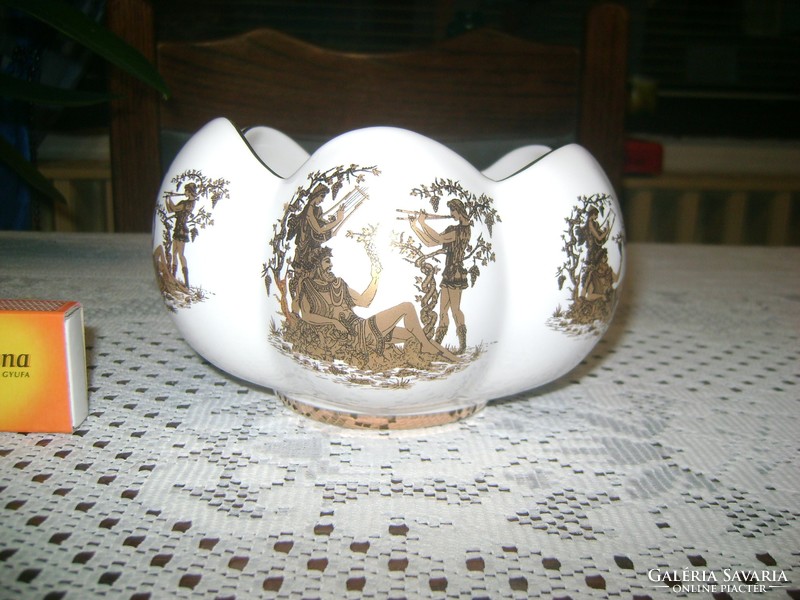"Hand made in Greece" porcelán tál, jelenetes,  24 karátos aranyozással