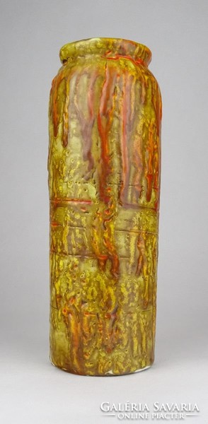 0W994 Régi mázas retró barna kerámia váza 23.5 cm