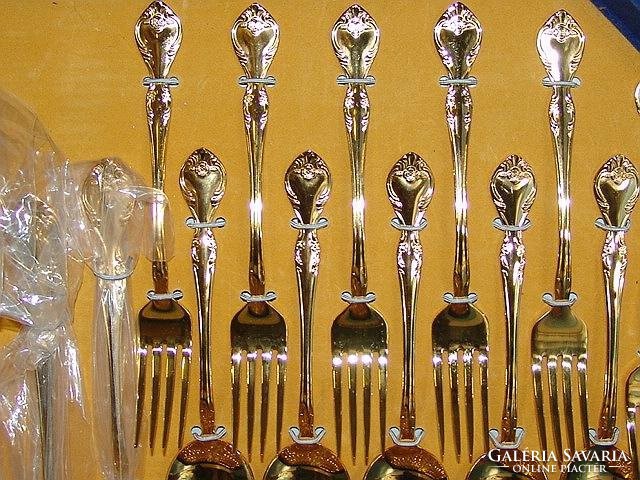 Rare! Dream of beautiful goldsmith work! 24 carat solid color gilded cutlery! 104pcs! 12 Eyes + Fish!