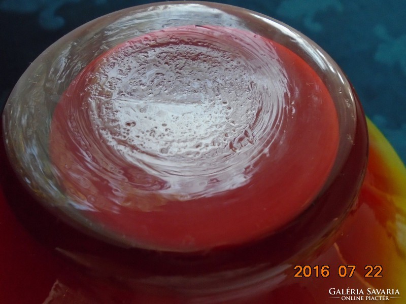 Kézzel készült Újszerű modern nagy rétegelt üveg, fodros, zömök, nehéz váza 26 cm