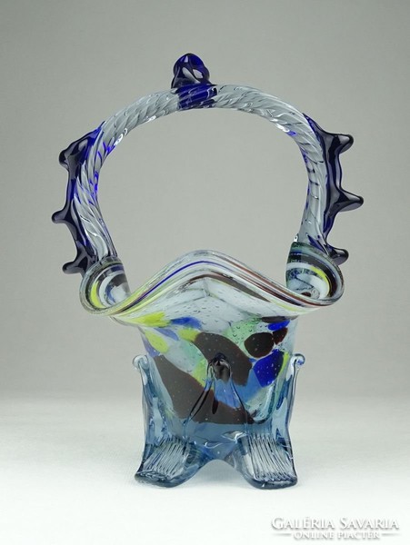 0X090 Fújt üveg BOHEMIA művészi üveg kosár 16 cm
