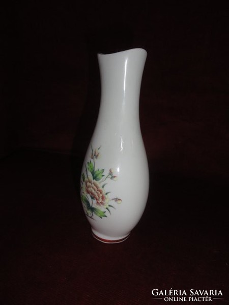 Hollóházi porcelán váza, 18 cm magas (zöld, sárga virágmintás).  Vanneki!